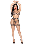 Schwarz silbernes funkelndes Netzset mit modischem Harness von Leg Avenue – Ansicht 5