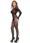 Schwarzer aufregender Bodystocking aus floraler Spitze von Leg Avenue – Ansicht 4