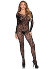 Schwarzer aufregender Bodystocking aus floraler Spitze von Leg Avenue – Ansicht 5