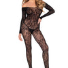 Schwarzer aufregender Bodystocking aus floraler Spitze | Leg Avenue