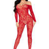Roter hautenger Bodystocking aus verführerischer floraler Spitze | Leg Avenue
