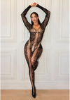 Schwarzer aufregender Bodystocking mit Netzbahnen und floraler Spitze von Leg Avenue – Ansicht 5