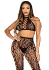 Schwarzes gewagtes zweiteiliges Lingerie Ensemble mit wildem Leoparden Muster von Leg Avenue