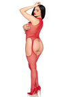 Roter atemberaubender Fishnet Bodystocking mit aufregenden Aussparungen von Leg Avenue – Ansicht 3