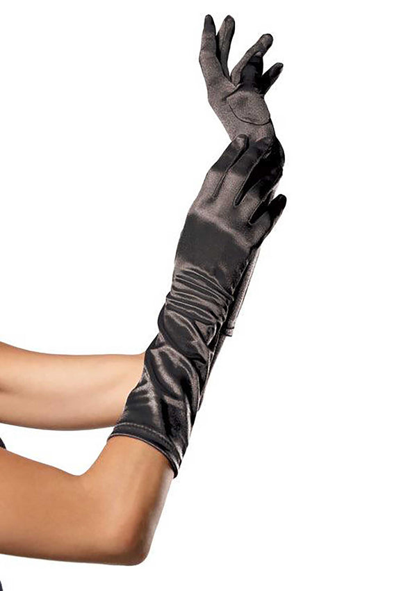 Schwarze elegante lange Satinhandschuhe für glamouröse Verführung von Leg Avenue