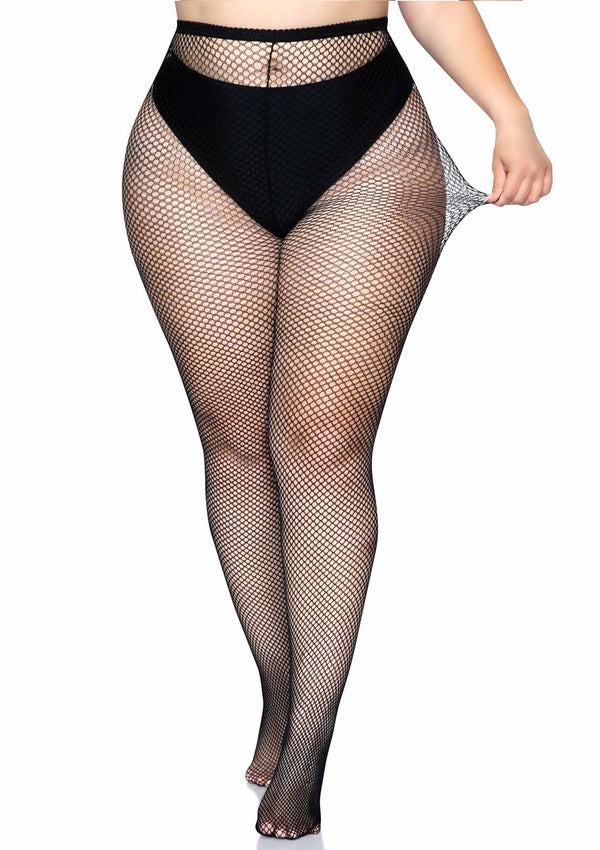 Schwarze gewagte Netzstrumpfhose mit figurbetonter Passform Technologie von Leg Avenue – Ansicht 3