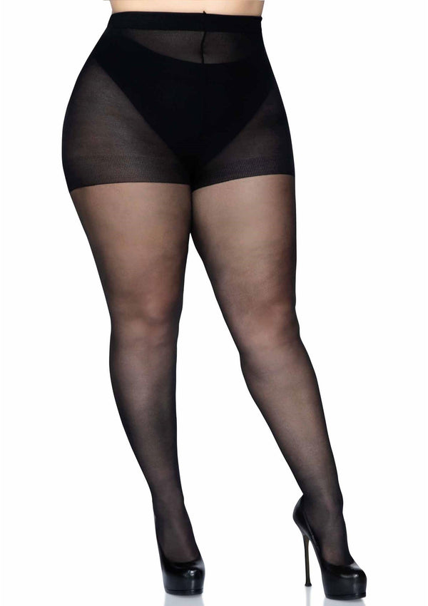 Schwarze verführerische transparente Strumpfhose mit klassischer Rückennaht von Leg Avenue – Ansicht 4