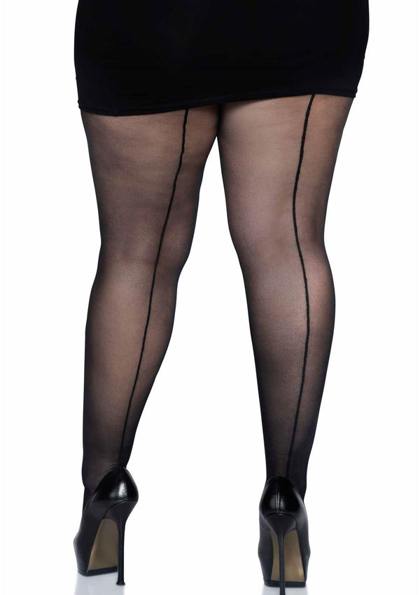 Schwarze verführerische transparente Strumpfhose mit klassischer Rückennaht von Leg Avenue – Ansicht 7