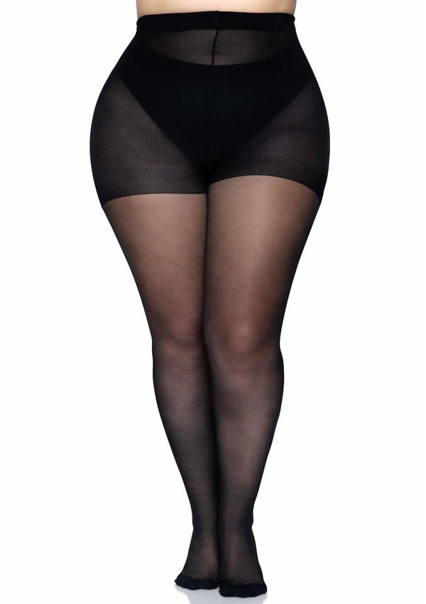 Schwarze verführerische transparente Strumpfhose mit klassischer Rückennaht von Leg Avenue – Ansicht 2