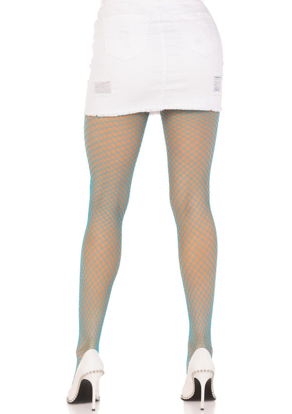 Neonblaue verführerische Netzstrumpfhose mit verstärkter Zehenpartie von Leg Avenue – Ansicht 3