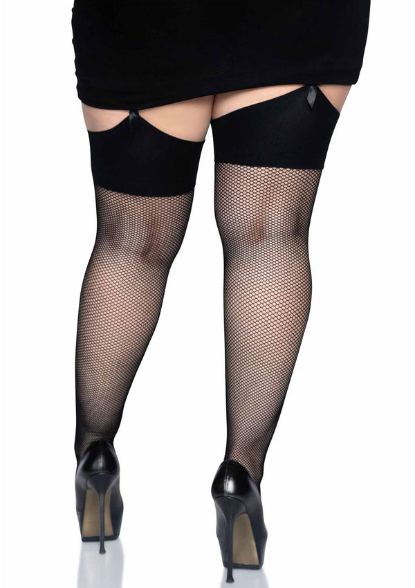 Schwarze erotische Netzstrümpfe mit breitem blickdichtem Spitzenband von Leg Avenue – Ansicht 3