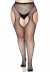 Glitzernde Netzstrumpfhose mit offenem Schritt und Hüfte schwarz | Leg Avenue