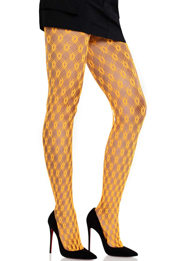 Neonoranges aufregendes Netzbeinkleid mit modernem geometrischen Muster von Leg Avenue – Ansicht 2