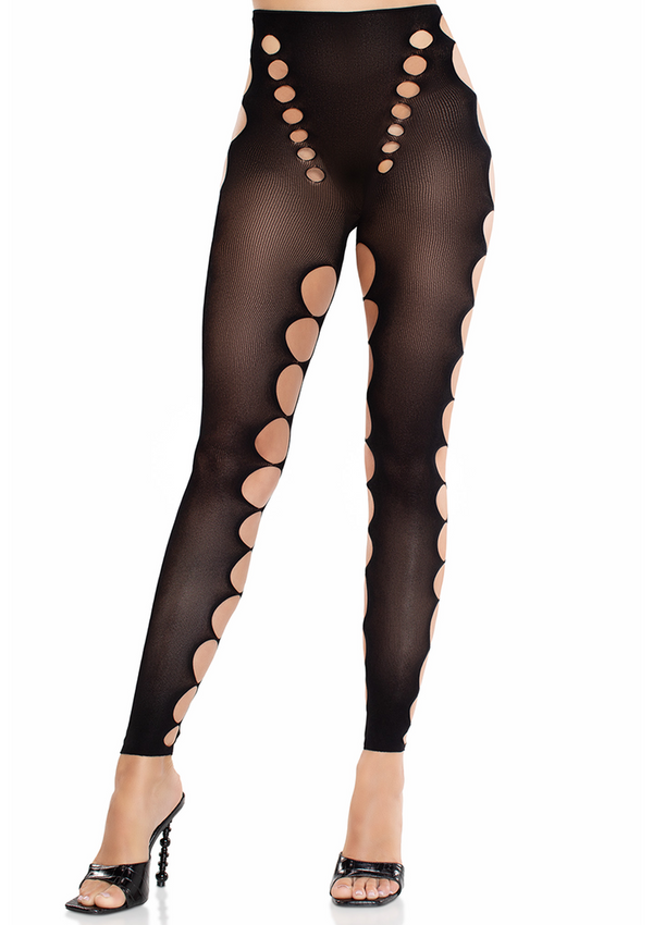 Schwarze blickdichte Leggings mit modernen Cut Out Details von Leg Avenue – Ansicht 3