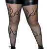Schwarze verführerische Netzstrumpfhose mit feurigem Flammen Design | Leg Avenue