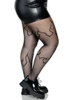 Schwarze verführerische Netzstrumpfhose mit feurigem Flammen Design von Leg Avenue – Ansicht 3