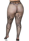 Schwarze verführerische Netzstrumpfhose mit feurigem Flammen Design von Leg Avenue – Ansicht 5