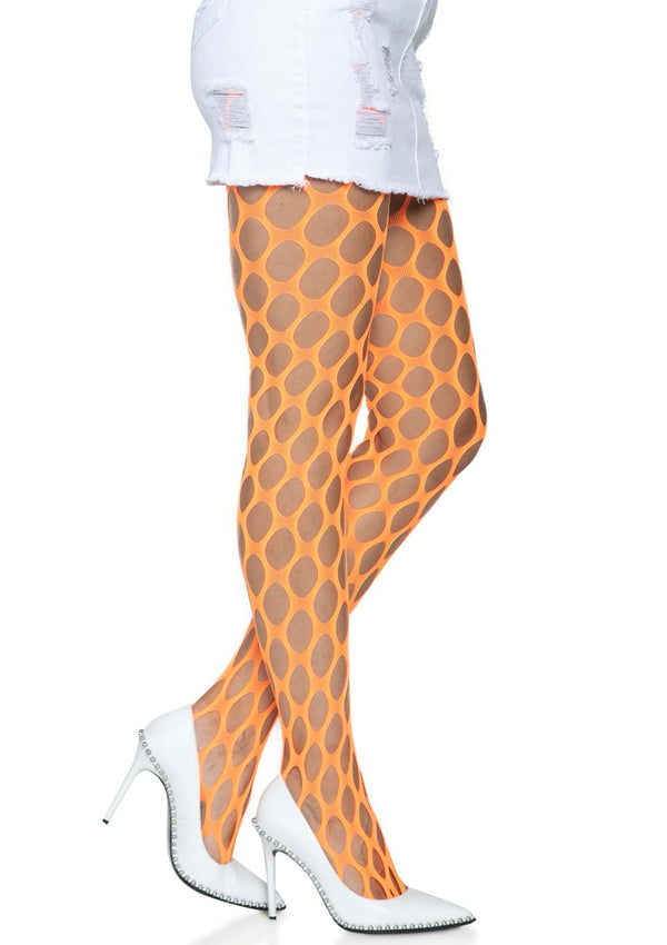 Neonorangerte auffällige Jumbo Netzstrumpfhose für unvergesslich aufregende Festival Looks von Leg Avenue – Ansicht 3