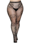 Fischnetzstrumpfhose mit Totenköpfen - Queen Size | Leg Avenue
