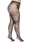 Fischnetzstrumpfhose mit Totenköpfen - Queen Size | Leg Avenue