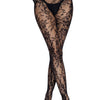 Schwarze sexy Nahtlosstrumpfhose mit floraler Spitze | Leg Avenue