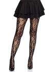 Schwarze sexy Nahtlosstrumpfhose mit floraler Spitze von Leg Avenue – Ansicht 6
