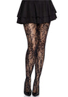 Schwarze sexy Nahtlosstrumpfhose mit floraler Spitze von Leg Avenue – Ansicht 7