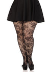 Schwarze erotische Netzstrumpfhose mit aufreizendem Rosendesign von Leg Avenue