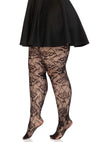 Schwarze erotische Netzstrumpfhose mit aufreizendem Rosendesign von Leg Avenue – Ansicht 2