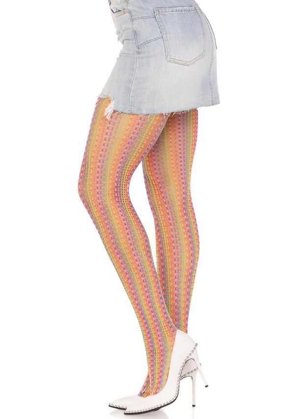 Mehrfarbige hauchzarte Häkelnetzstrumpfhose im atemberaubenden Regenbogenlook von Leg Avenue – Ansicht 6