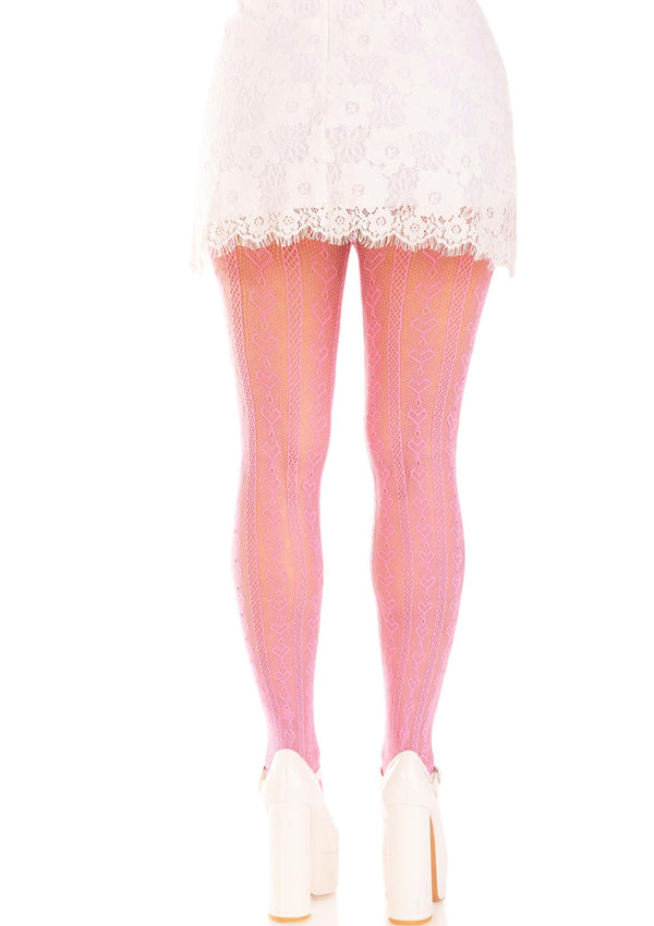 Pinke kokette Herz Netzstrumpfhose mit süßen Schleifen Details von Leg Avenue – Ansicht 2