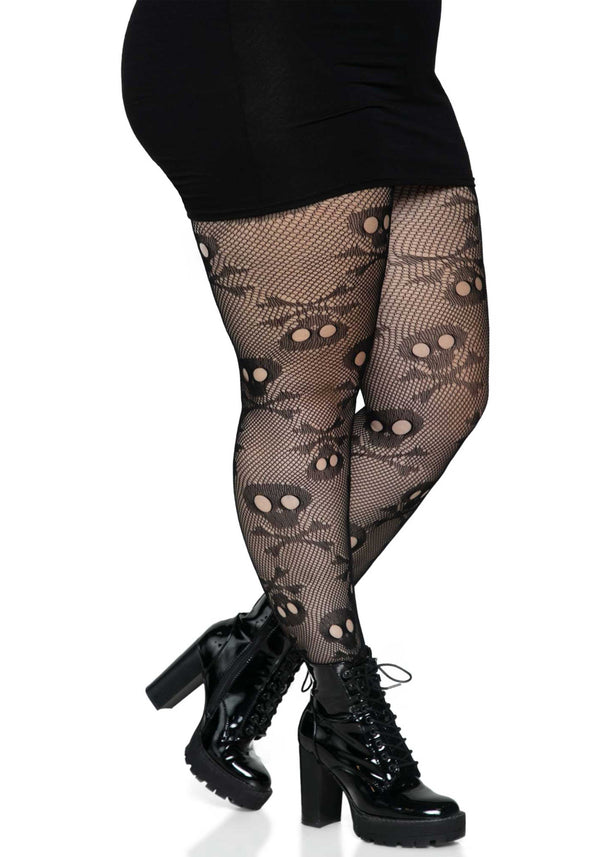 Netzstrumpfhose im Totenkopf Design schwarz | Leg Avenue