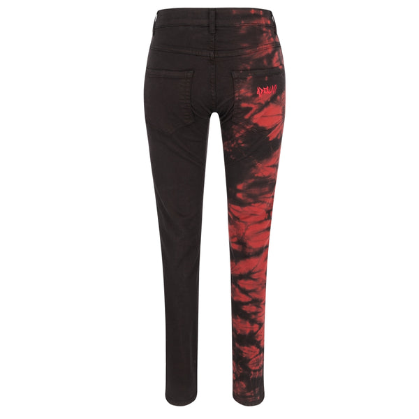 Asymmetrische Jeans mit Rot‑Schwarz‑Look | Aderlass