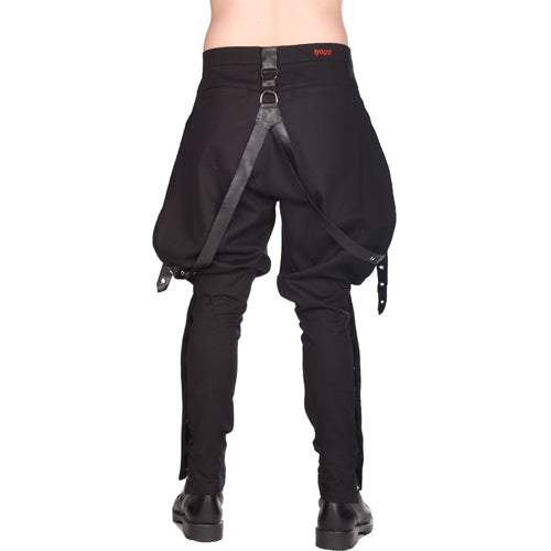 Military Drop‑Crotch-Jeans mit Kunstleder-Trägern Schwarz | Aderlass