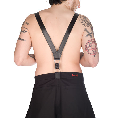 Military Drop‑Crotch-Jeans mit Kunstleder-Trägern Schwarz | Aderlass