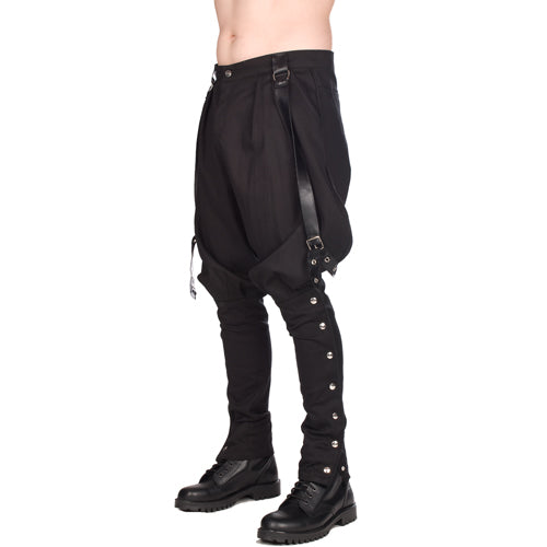 Military Drop‑Crotch-Jeans mit Kunstleder-Trägern Schwarz | Aderlass