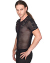 Battle Shirt Kurzärmeliges Gothic-Shirt mit Netzstruktur Schwarz | Aderlass
