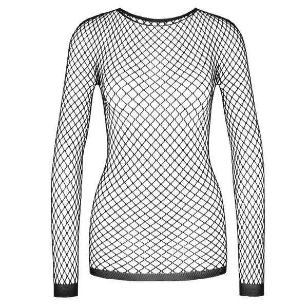 Fishnet Top langarmshirt aus grobmaschigem schwarzem Netzstoff Schwarz | Aderlass