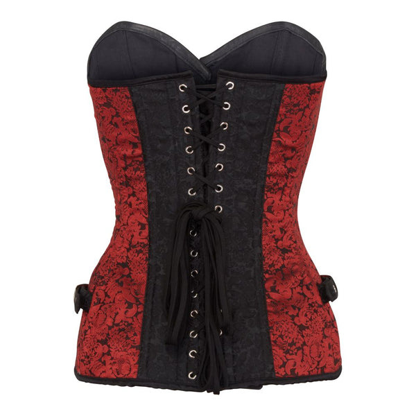 Vollbrust-Corset im gesteuerten Brokat‑Steampunk‑Stil Rot | Aderlass