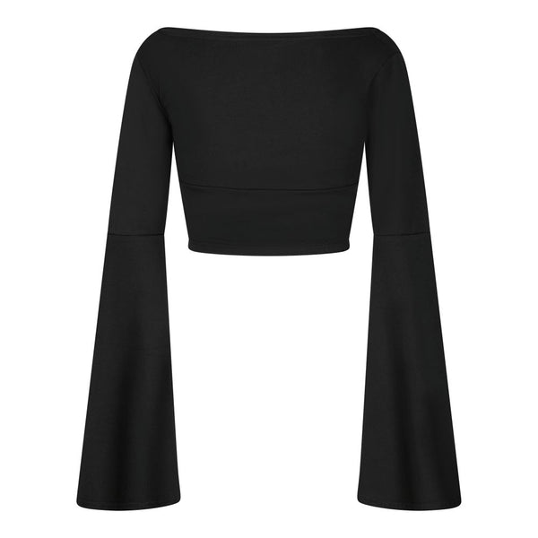 Schwarzes Crop Top im Witch-Style mit weitem Ausschnitt Schwarz | Aderlass