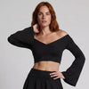 Schwarzes Crop Top im Witch-Style mit weitem Ausschnitt Schwarz von Aderlass – Ansicht 3