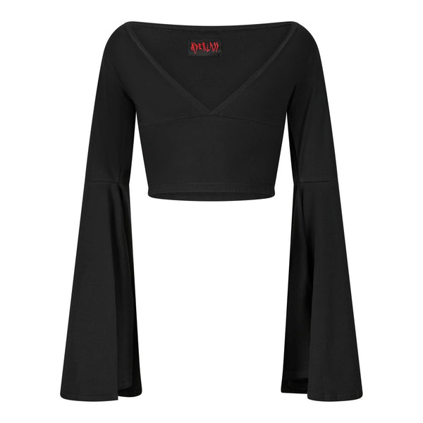 Schwarzes Crop Top im Witch-Style mit weitem Ausschnitt Schwarz | Aderlass