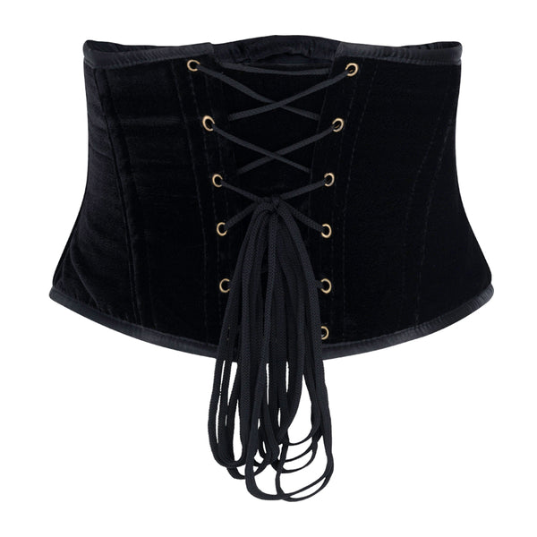 Steampunk Taillenkorsett aus schwarzem Samt mit Steampunk-Detailst Schwarz | Aderlass