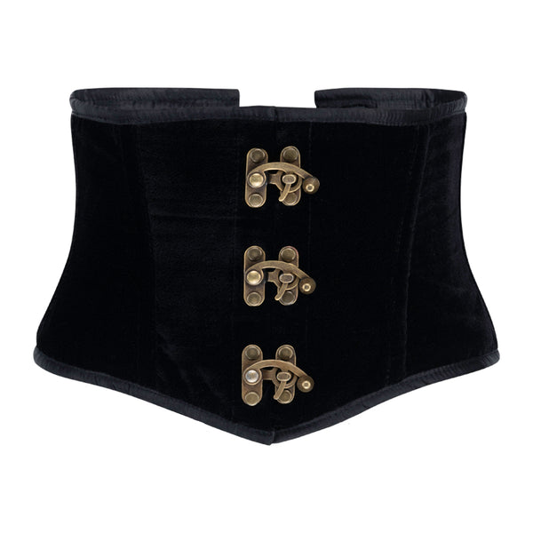Steampunk Taillenkorsett aus schwarzem Samt mit Steampunk-Detailst Schwarz | Aderlass