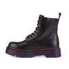 8-Loch Plateau-Stiefeletten aus schwarzem Leder mit violetter Sohle | Aderlass