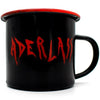 Schwarze Emaille-Tasse im Vintage-Stil mit rotem Aderlass-Schriftzug 350ml Schwarz | Aderlass