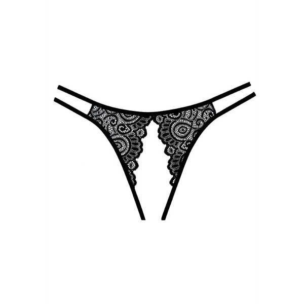 Schwarzes aufregendes Spitzenpanty mit provokantem ouvert Design und Wellenrand | Allure