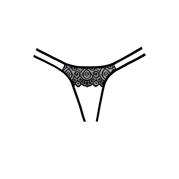 Schwarzes aufregendes Spitzenpanty mit provokantem ouvert Design und Wellenrand | Allure