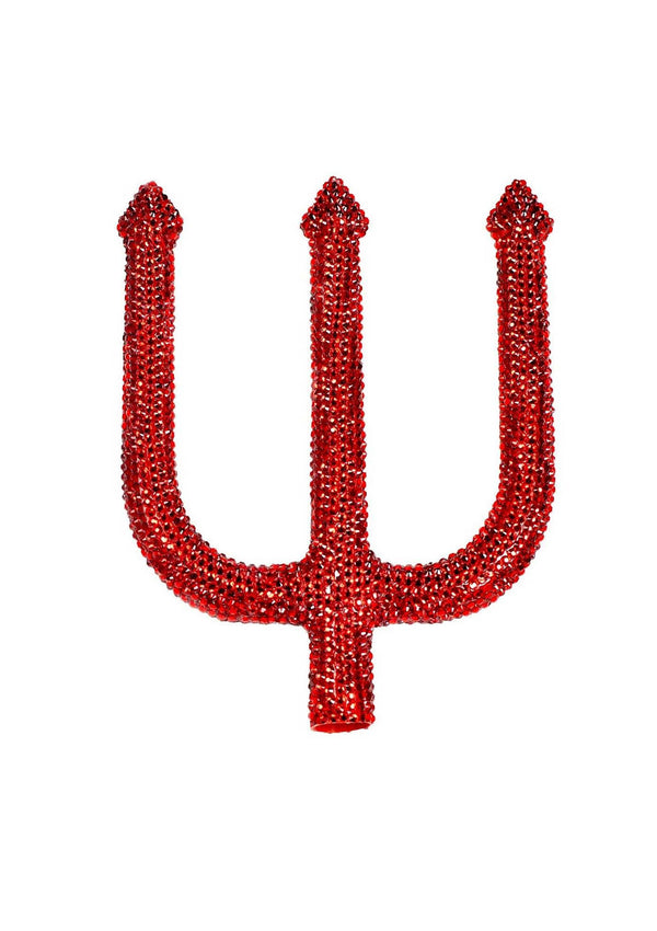 Rote glitzernde Teufelsgabel mit funkelndem Strass Besatz von Leg Avenue – Ansicht 4