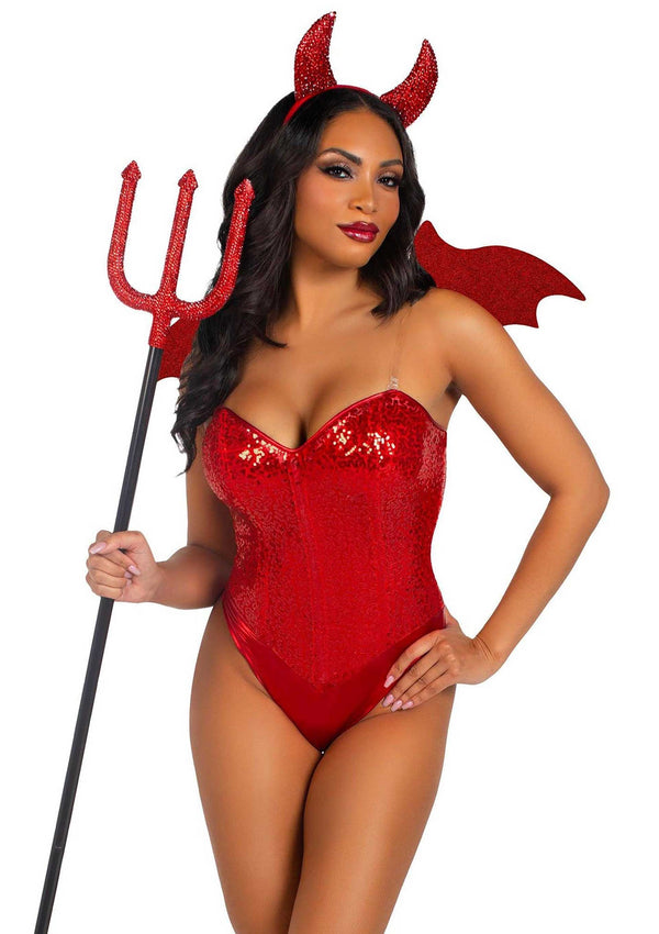 Rotes verführerisches Teufels Accessoire Set mit funkelnden Strassdetails von Leg Avenue – Ansicht 2